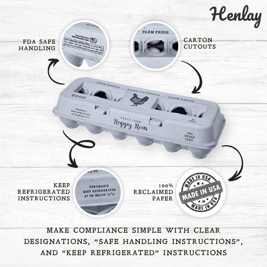 Henlay Laid Local Egg Cartons- Adorable Printed Vintage Design- 25, 90, or 250