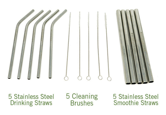 Mother Earth News Straw Combo Package - 5 Smoothie, 5 Regular, & 5 Brushes