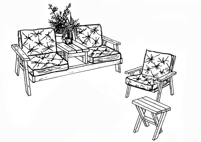 Patio Furniture 3 Piece Set, E-Plan