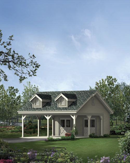 2-Car Carport with Storage Rooms: 21x28, E-Plan