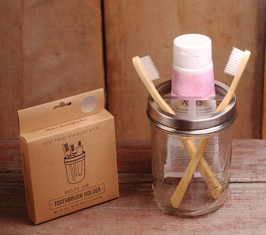 MASON JAR TOOTHBRUSH HOLDER, STAINLESS STEEL